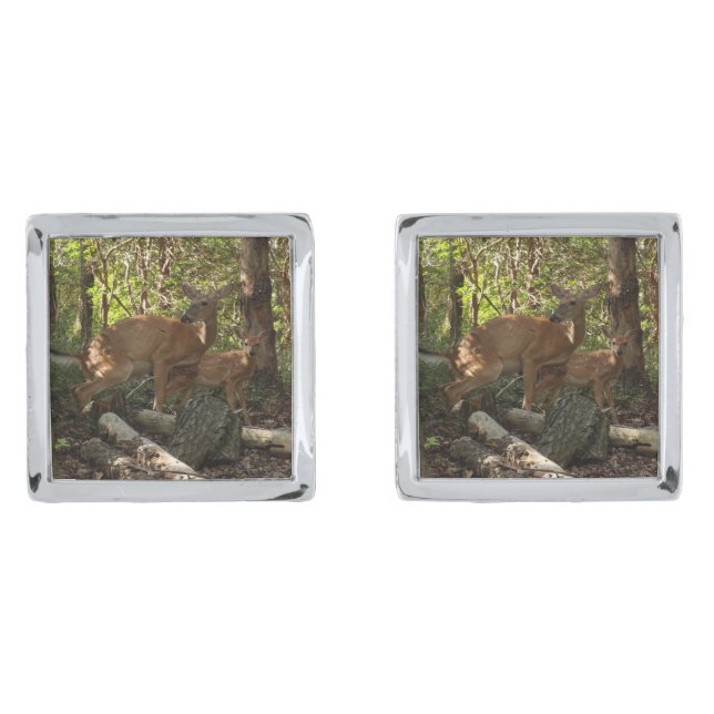 Mother and Baby Deer at Shenandoah National Park Cufflinks (Front)