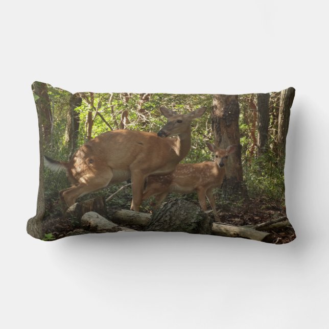Mother and Baby Deer at Shenandoah National Park Lumbar Pillow (Front)
