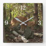 Mother and Baby Deer at Shenandoah National Park Square Wall Clock
