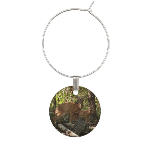 Mother and Baby Deer at Shenandoah National Park Wine Charm (Front)