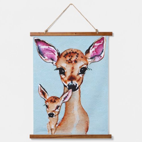 Mother And Baby Deer Watercolor Love Family Hanging Tapestry