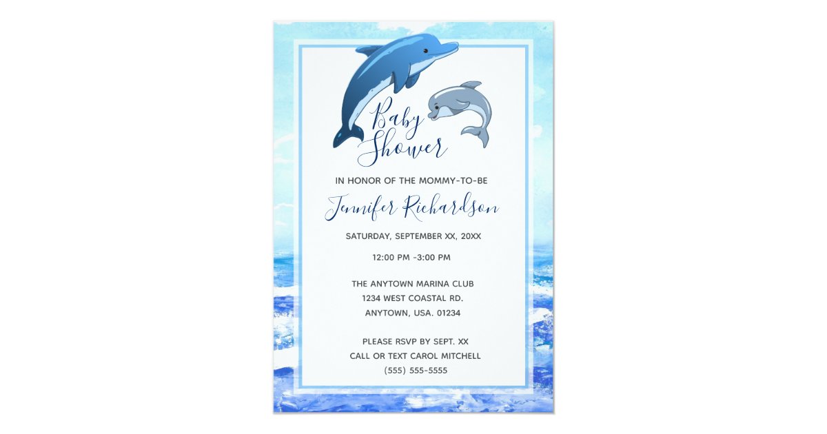 Mother And Baby Dolphin Ocean Baby Shower Invitation Zazzle Com