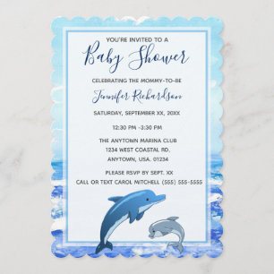 Mother and Baby Dolphin Ocean Theme Baby Shower Invitation