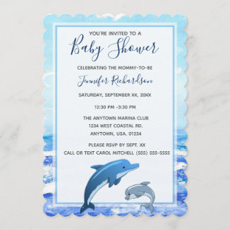 Mother and Baby Dolphin Ocean Theme Baby Shower Invitation
