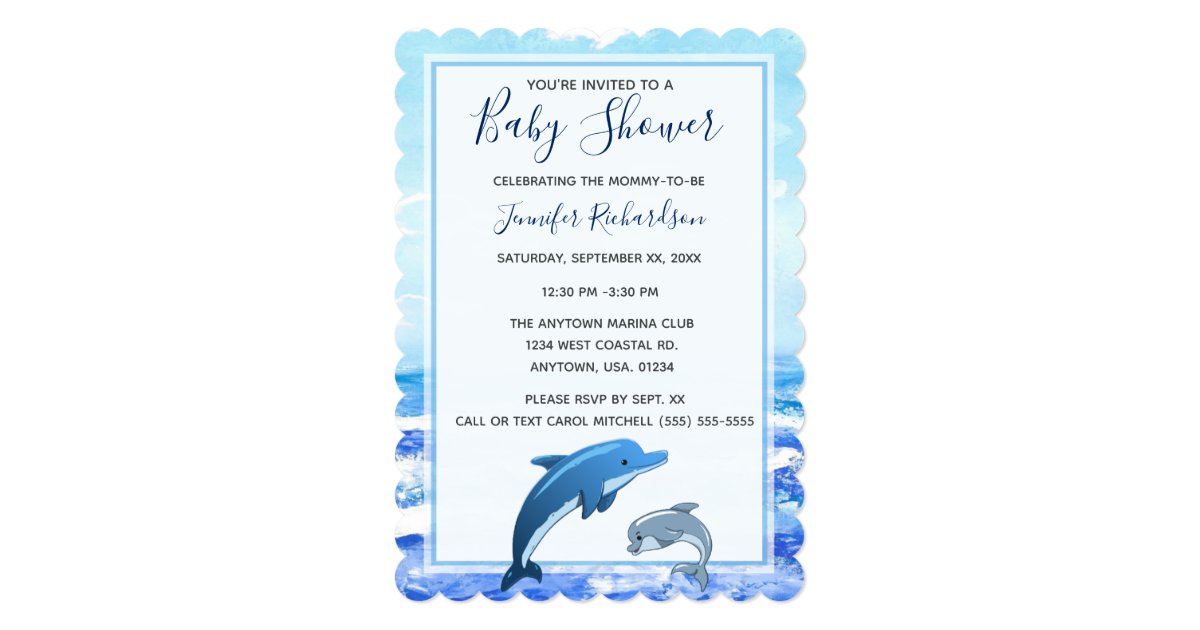 Mother And Baby Dolphin Ocean Theme Baby Shower Invitation