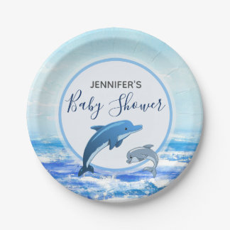 Mother and Baby Dolphin Ocean Theme Baby Shower Paper Plates