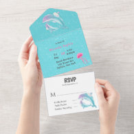 Mother and Baby Dolphins Girl Baby Shower All In One Invitation