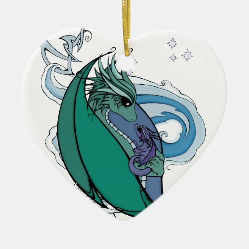 mother and baby dragon ceramic ornament