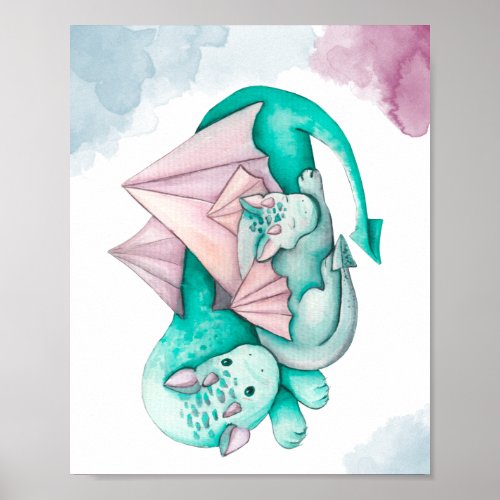 Mother and Baby Dragon Display Poster