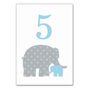 Mother and Baby Elephant Boy Shower Blue and Gray Table Number