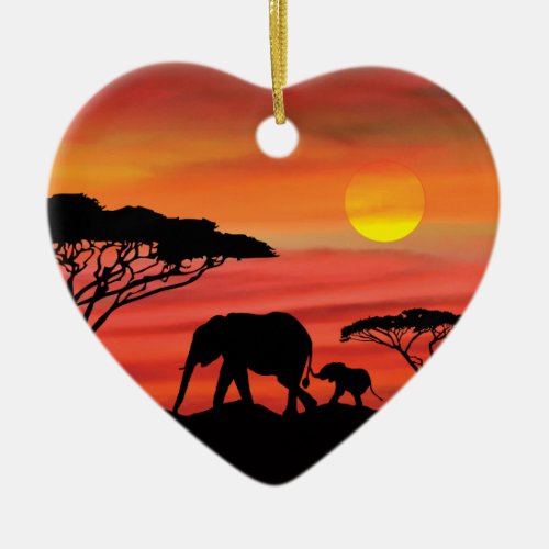 Mother and Baby Elephant in the Serengeti Ceramic Ornament