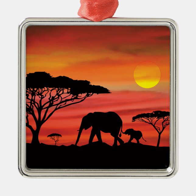 Mother and Baby Elephant in the Serengeti Metal Ornament (Front)