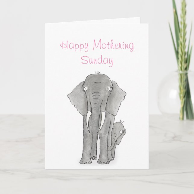 Mother and baby elephant Mothering Sunday card (Front)