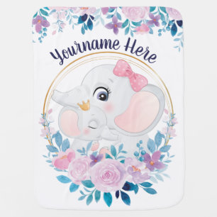 Mother and Baby Elephant Pink Blush Flower Wreath Blanket