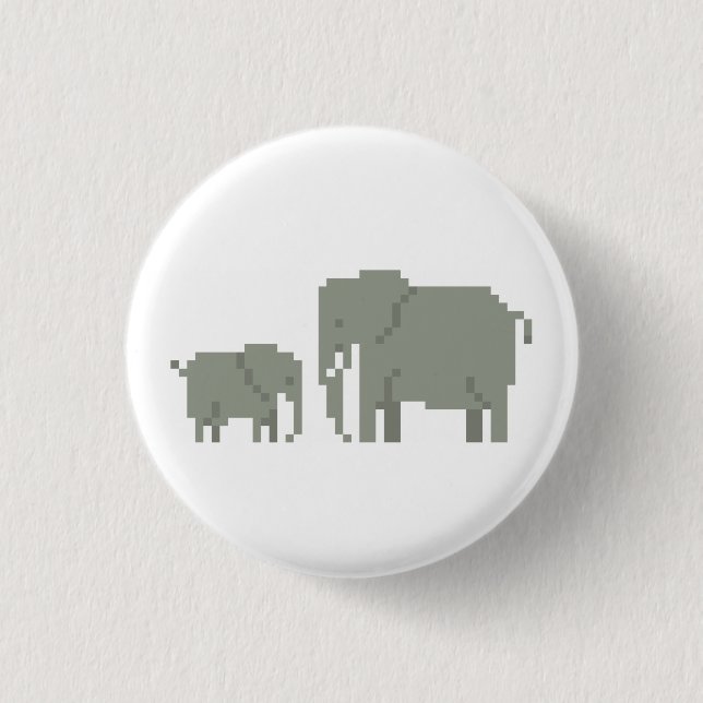 Mother And Baby Elephant Pixel Art Button (Front)