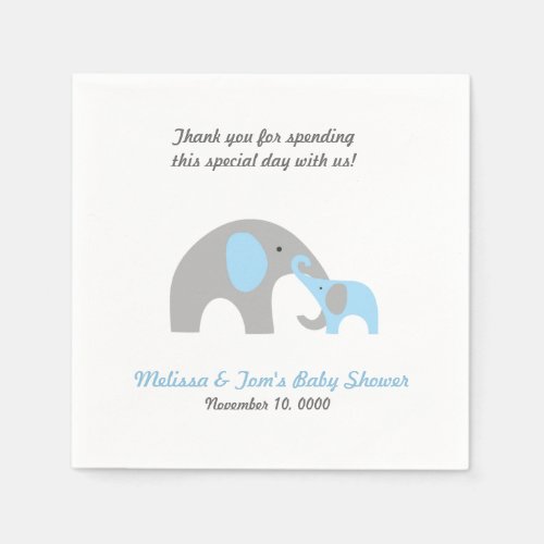 Mother and Baby Elephant Shower napkins BLUE GREY