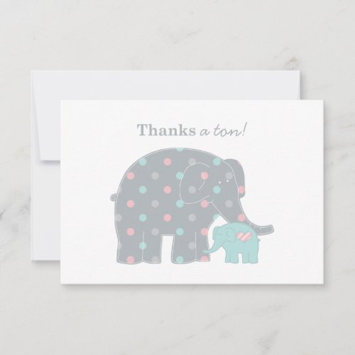 Elephant Flat Thank You Note Card | Pink Blue Gray