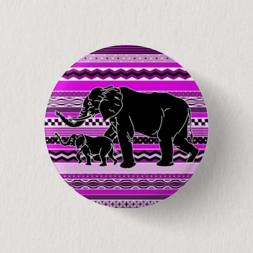 Mother and Baby Elephant Silhouette Purple Button