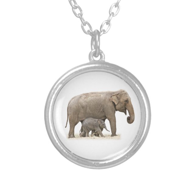 Mother and Baby Elephant Silver Plated Necklace (Front)