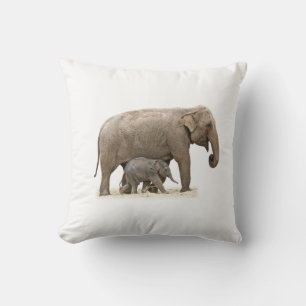 Mother and Baby Elephant Throw Pillow