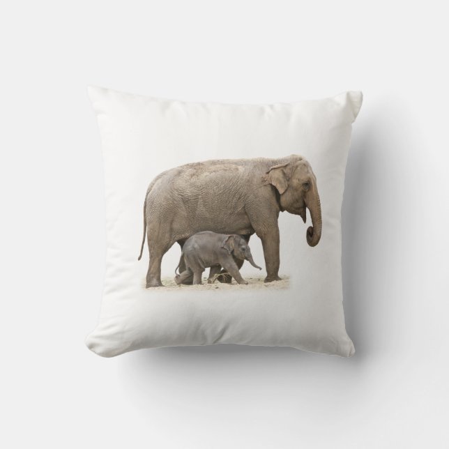 Mother and Baby Elephant Throw Pillow (Front)