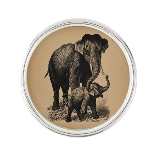 Mother and Baby Elephant Vintage Art Lapel Pin