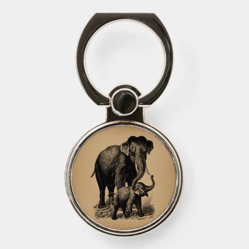 Mother and Baby Elephant Vintage Art Phone Ring Stand