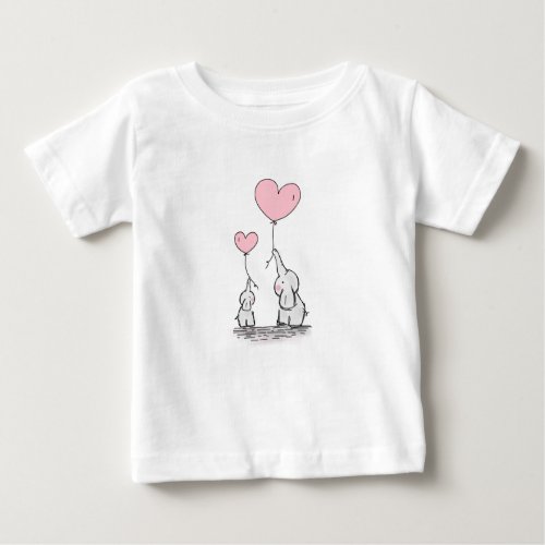 Mother and Baby Elephant with Balloons Baby T_Shirt