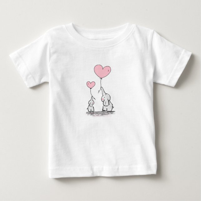 Mother and Baby Elephant with Balloons Baby T-Shirt (Front)