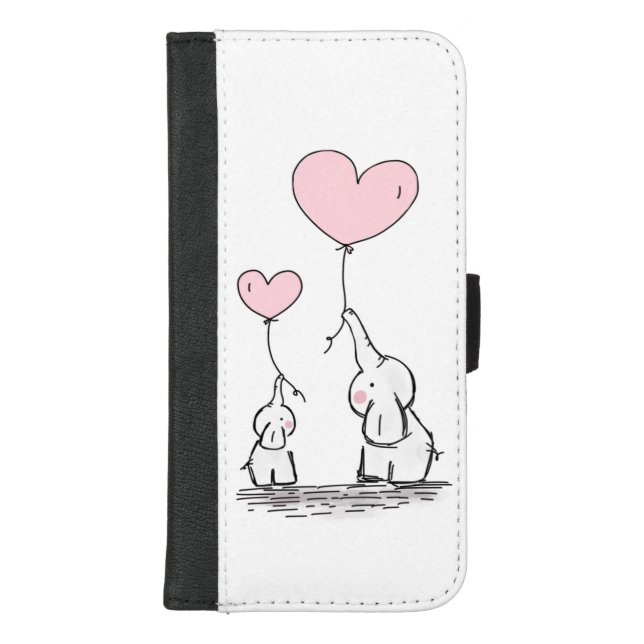 Mother and Baby Elephant with Balloons iPhone Wallet Case (Front)