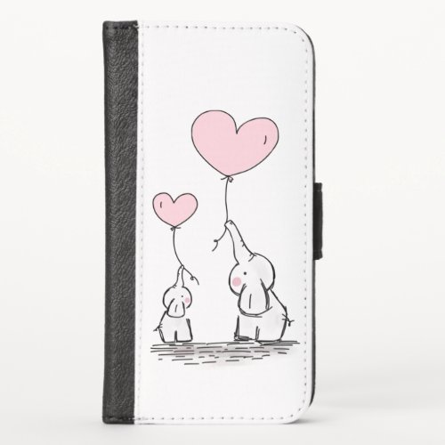 Mother and Baby Elephant with Balloons iPhone X Wallet Case
