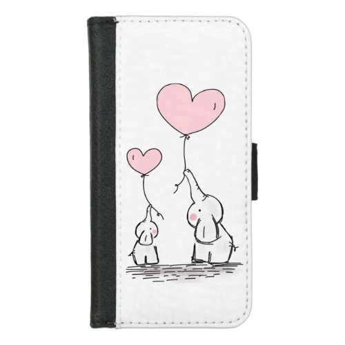 Mother and Baby Elephant with Balloons iPhone 87 Wallet Case