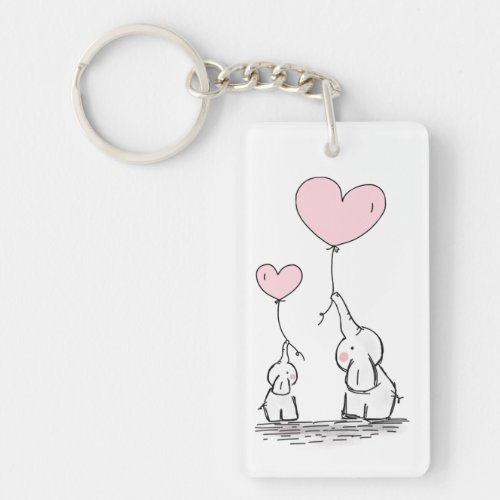 Mother and Baby Elephant with Balloons Keychain