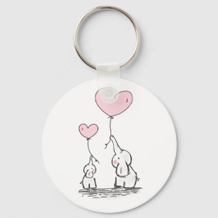 Mother and Baby Elephant with Balloons Keychain