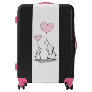 Mother and Baby Elephant with Balloons Luggage