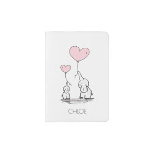 Mother and Baby Elephant with Balloons Passport Holder