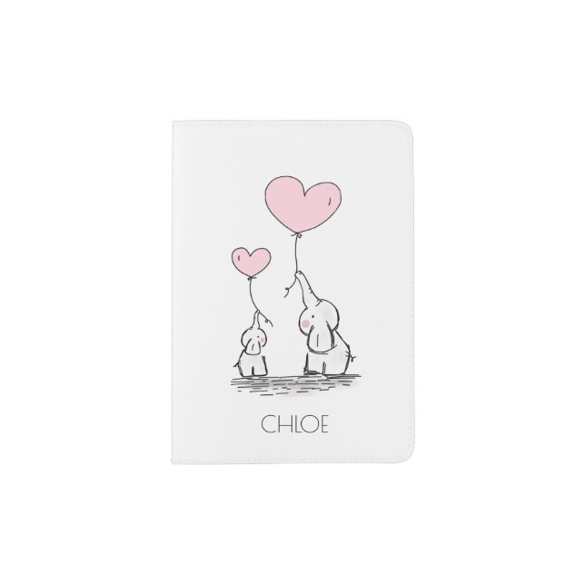 Mother and Baby Elephant with Balloons Passport Holder (Front)