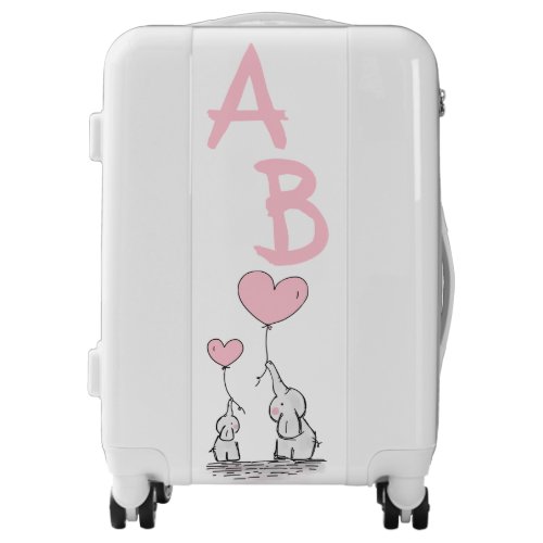 Mother And Baby Elephant With Pink Balloons Luggage