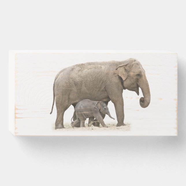 Mother and Baby Elephant Wooden Box Sign (Front Horizontal)