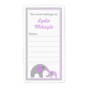 Mother and Baby Elephants Bookplate book labels