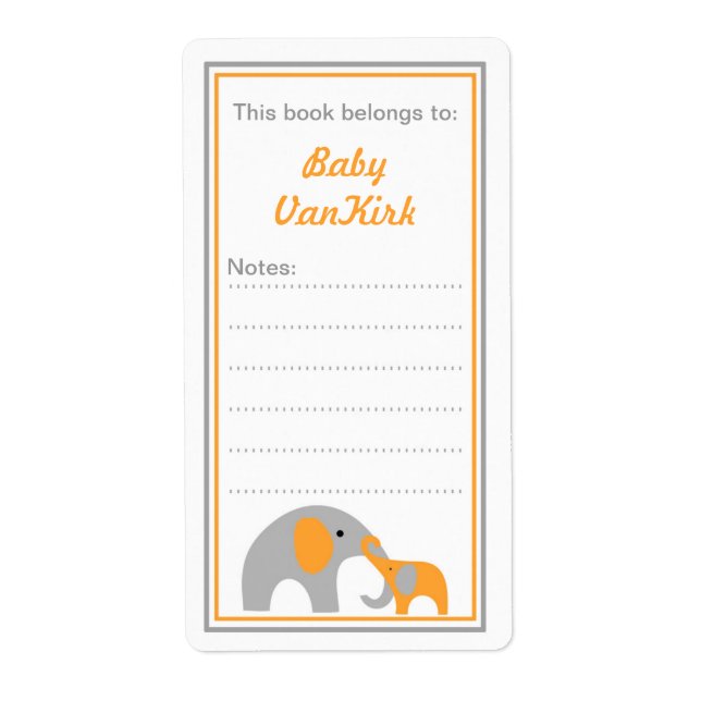 Mother and Baby Elephants Bookplate book labels (Front)