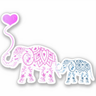 Mother and Baby Elephants with Heart Balloon Sticker