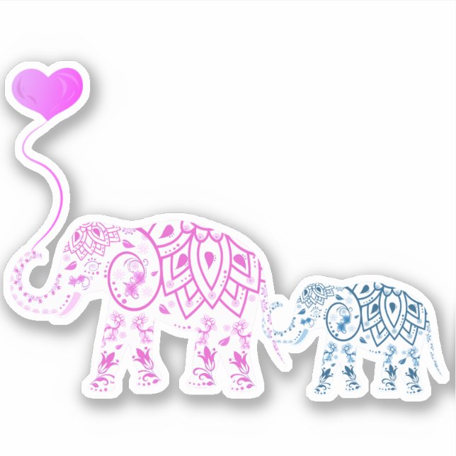 Mother and Baby Elephants with Heart Balloon Sticker (Front)