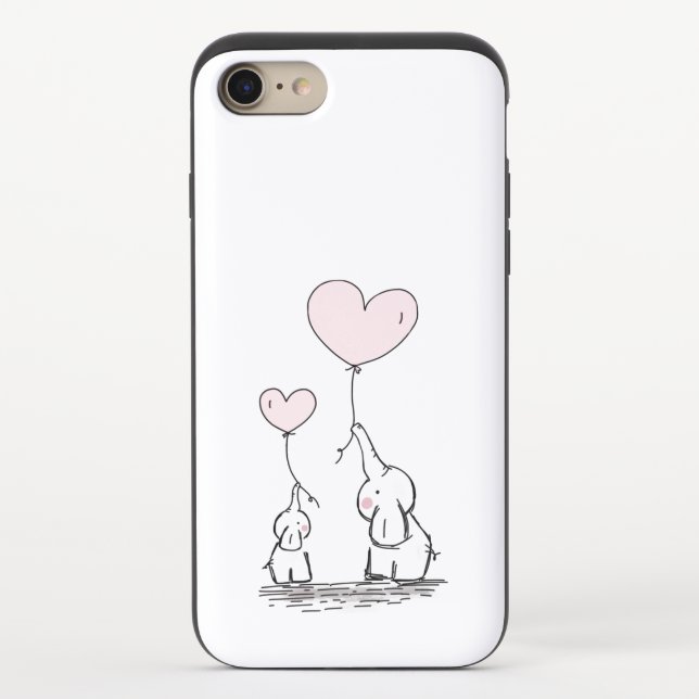 Mother and Baby Elephants with Heart Balloons Uncommon iPhone Case (Back)