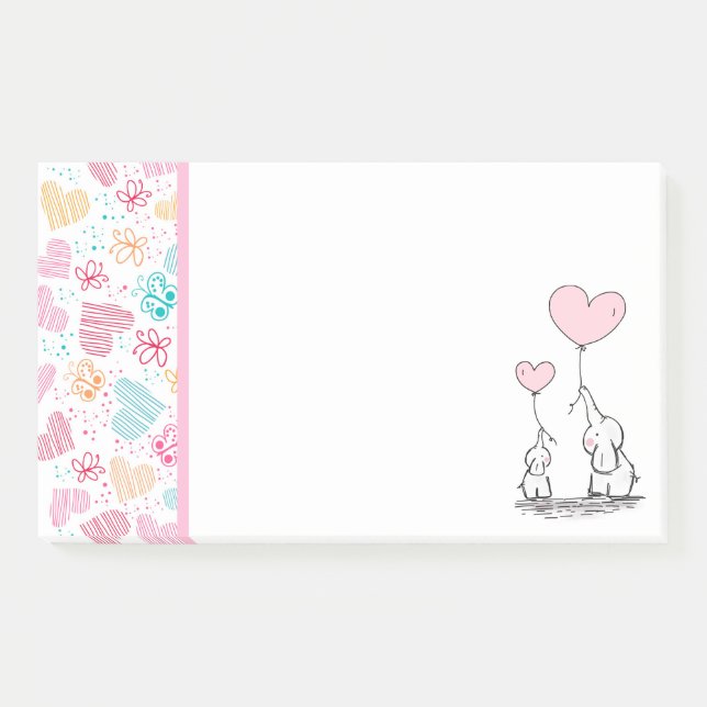 Mother and Baby Elephants with Hearts Post-it Notes (Front)