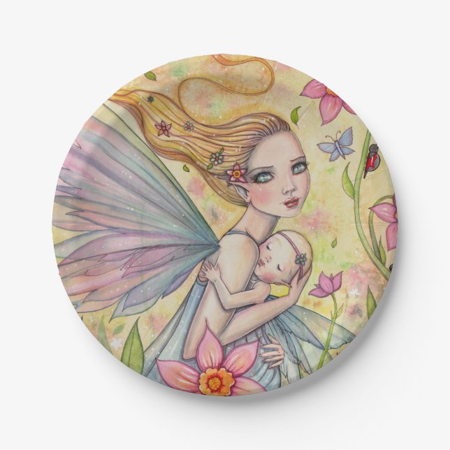 Mother and Baby Fairies Baby Shower Paper Plates (Front)