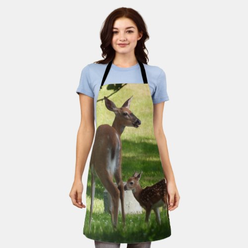 Mother and baby Fawn Whitetail Deer Apron