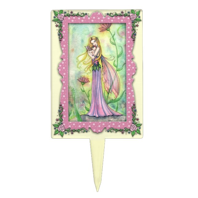 Mother and Baby Flower Fairies Fantasy Art Cake Topper (Front)