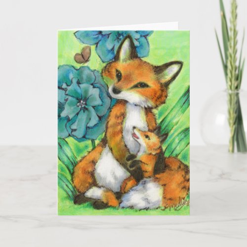Mother and Baby Fox cute animal Greeting Card