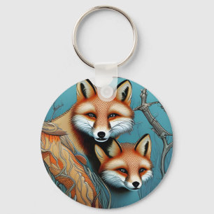 Mother and Baby Fox Keychain